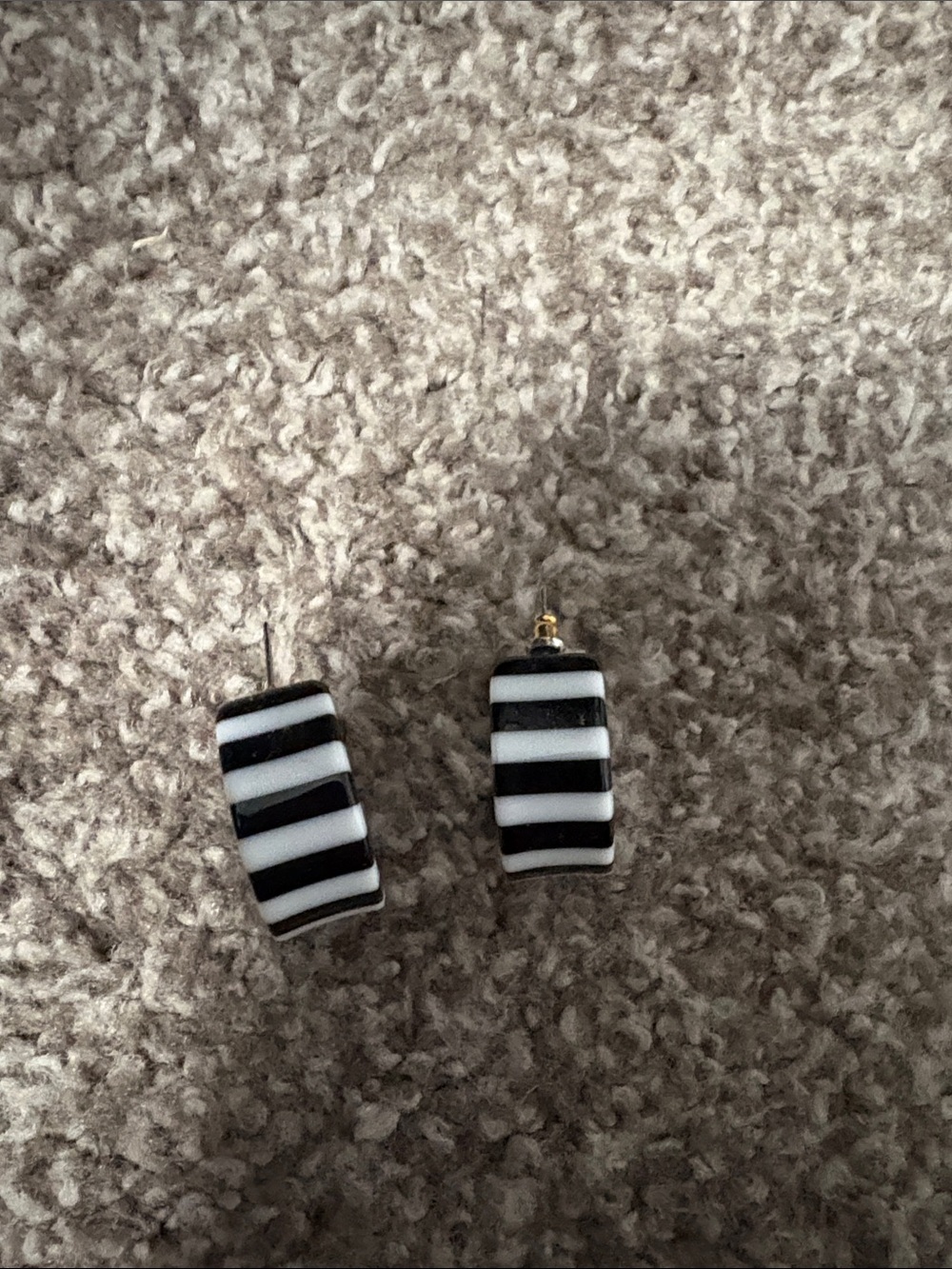 Black and White Striped Resin Hoop Earrings